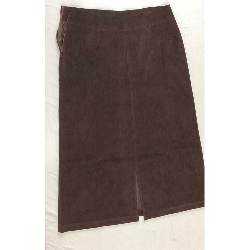Classic Canvas Brown Suede Pencil Skirt with Back Slit Professional Office Wear